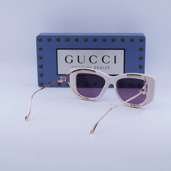 Gucci GG1566S 003 Rectangle Sunglasses - Ivory/Gold/Violet - Picture 12 of 13